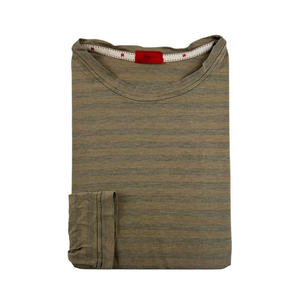 Isaia Napoli Brown Gray Striped Cotton L/S Mens T Shirt Size Mens XS